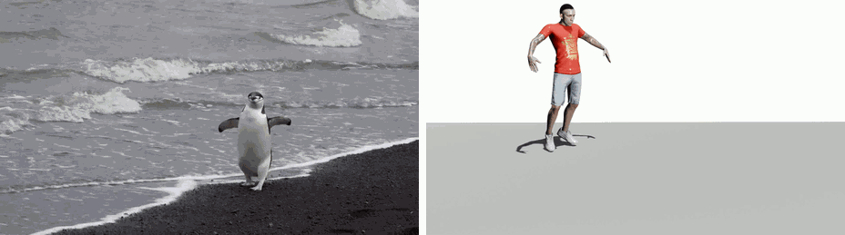 Penguin walk reference video and generated human motion